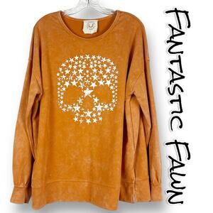 Fantastic Fawn Oversized Skull Star Sweatshirt Burnt Orange Womens Size Small